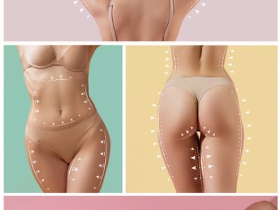 Photo preset. Marks or arrows on women's hips and belly before plastic surgery. Lifting, beauty, bodycare, cellulite and healthy lifestyle concept. Female hips with lines.